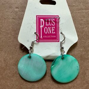 Green Minimalist Mother of Pearl (MOP) Circular Earrings with Silver Hooks